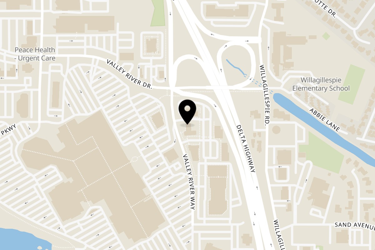 Map showing the location of DickieJo's Burgers on 1079 Valley River Way in Eugene